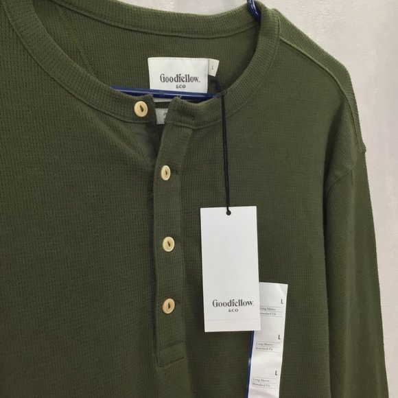 Goodfellow & Co. 1/4 button Long Sleeve Thermal Green Size Large NWT - Picture 7 of 8
